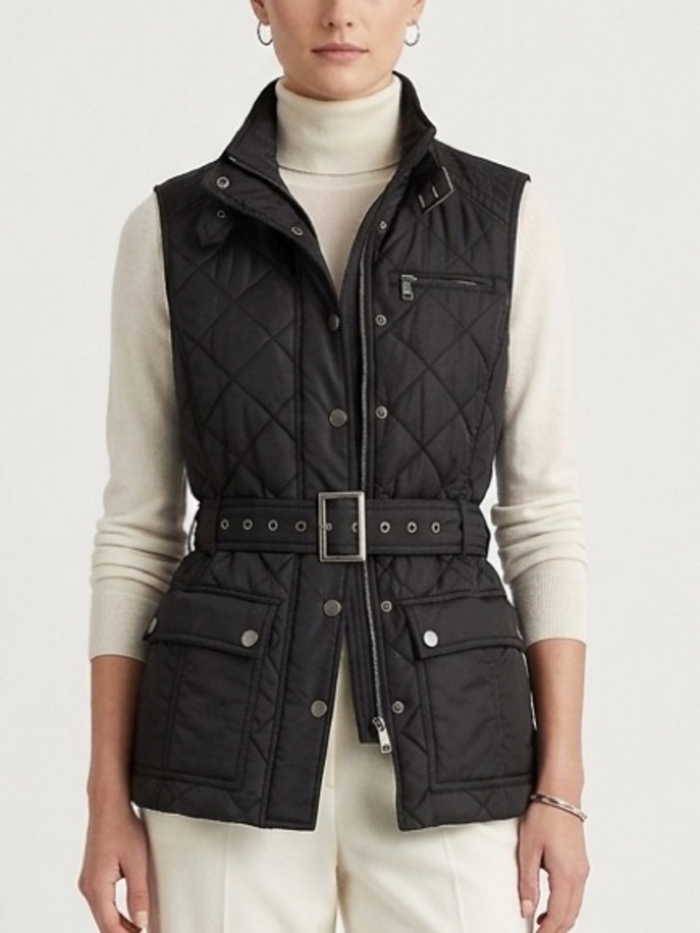 Banana Republic Black Quilted Belted Vest XS Petite